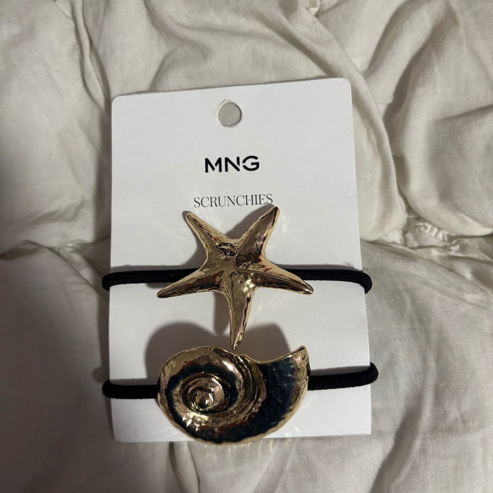 NWT Mango MNG Gold Starfish & Shell Metallic Scrunchies Mermaidcore Coast